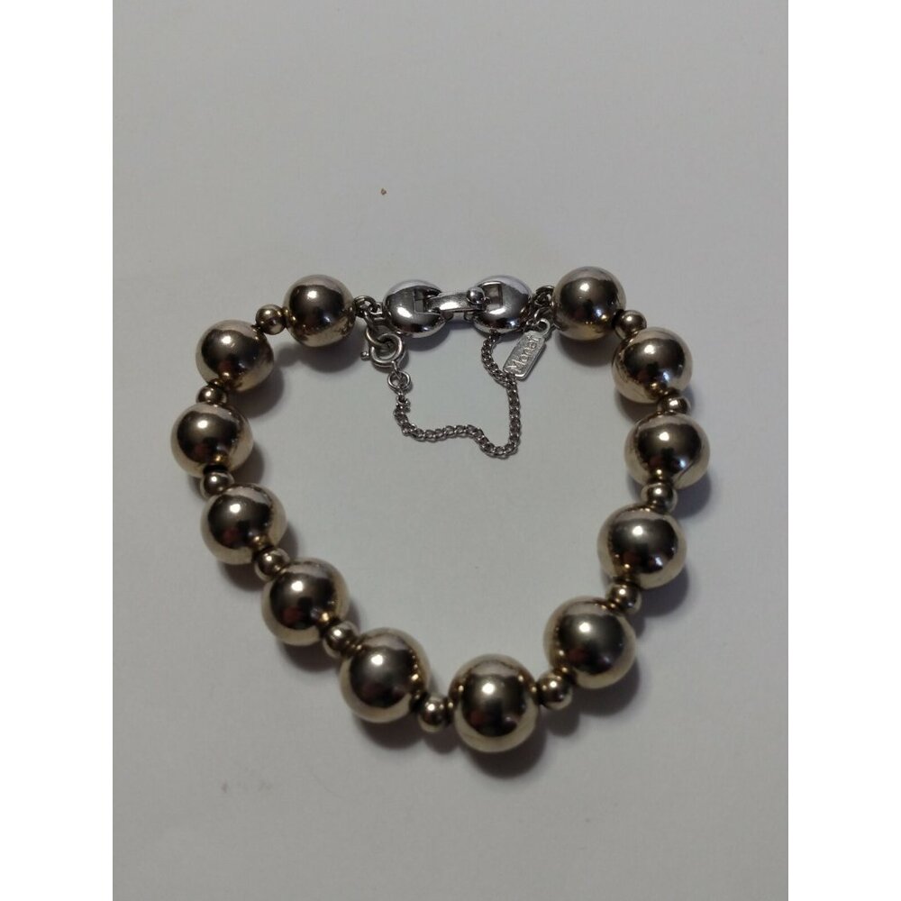 Vintage Signed MONET Strung Silvertone Balls Bracelet 7 "